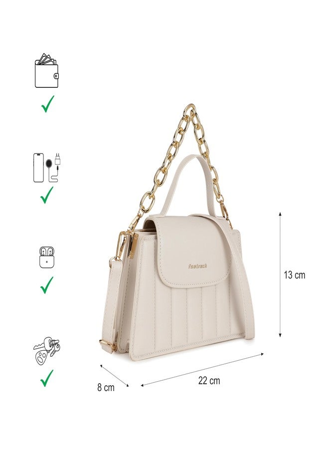 Fastrack White Stitchpop Sling | Quilted Faux-Leather Women’s Handbag | Sling with Dual Carry Options & Magnetic Closure - Image 5